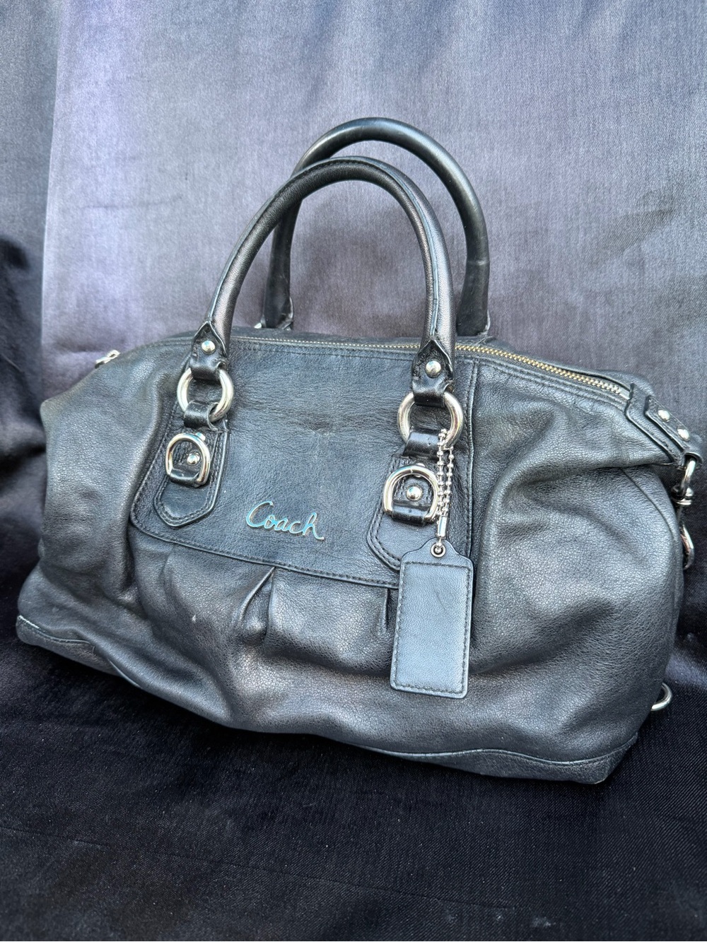 Coach Black Leather Satchel with Double Top Handles - Picture 2 of 3